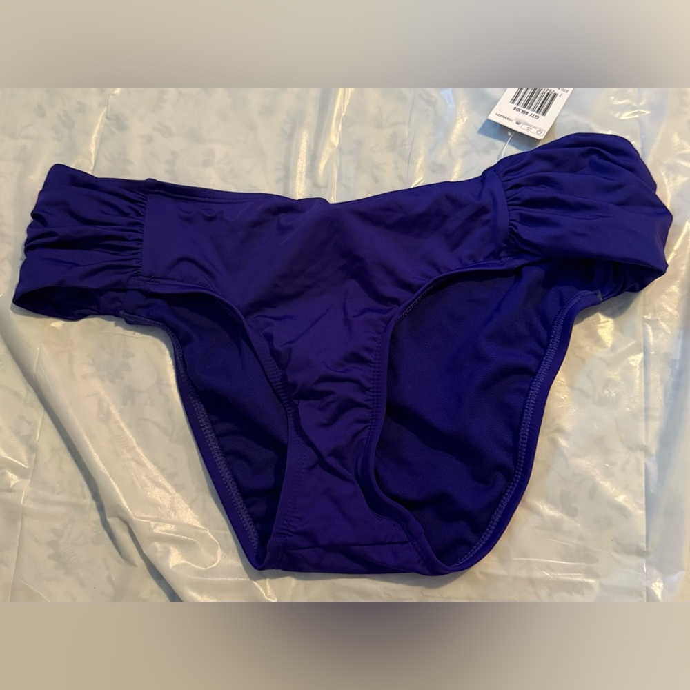 Women’s Bar III Medium City Solids Navy Swim Bikini Bottom Cinch Sides NWT